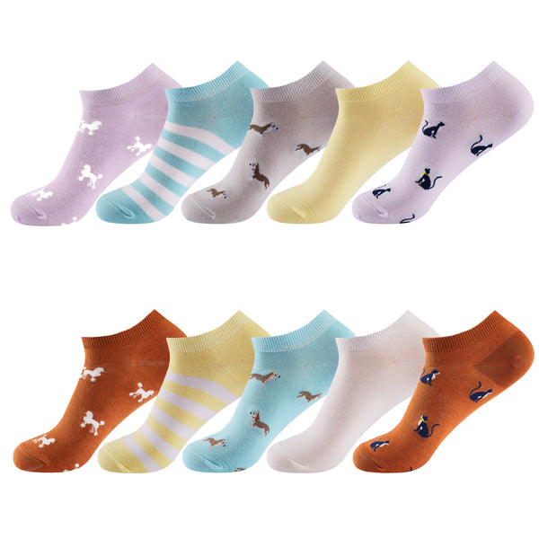 Grappige sokken - Vrolijke Lage Onzichtbare Sokken - Unisex - 10 Paar - Maat 36-40 - Dieren Patroon - Perfect Cadeau