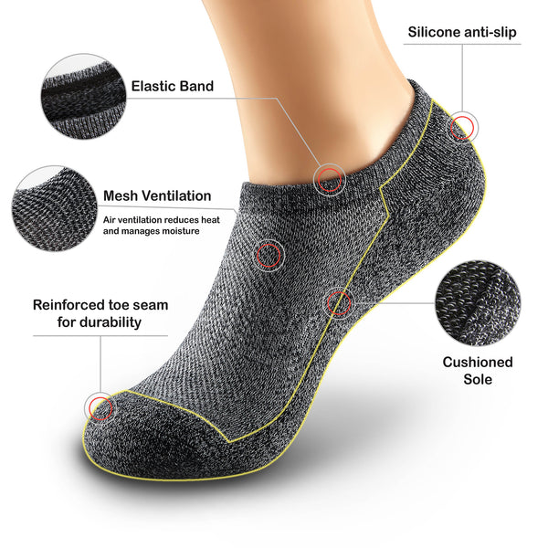 Zwarte Onzichtbare Lage Sokken met Siliconen Grip - Heren, Dames, Unisex - 5 Paar - Zwart - Elastisch en Ademend