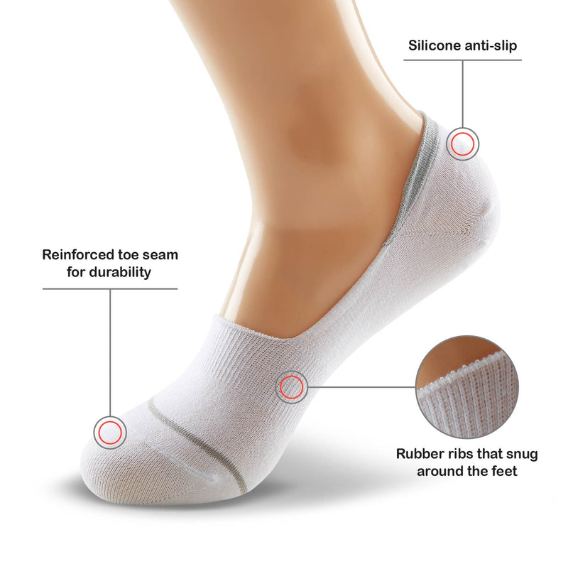 Witte Onzichtbare Lage Sokken met Siliconen Grip - Heren, Dames, Unisex - 8 Paar - Wit - Elastisch en Ademend