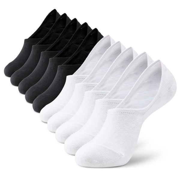 Witte en Zwarte Onzichtbare Lage Sokken met Siliconen Grip - Heren, Dames, Unisex - 10 Paar - Wit/Zwart - Elastisch en Ademend